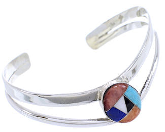 Silver Multicolor Inlay Cuff Bracelet Jewelry BW70464